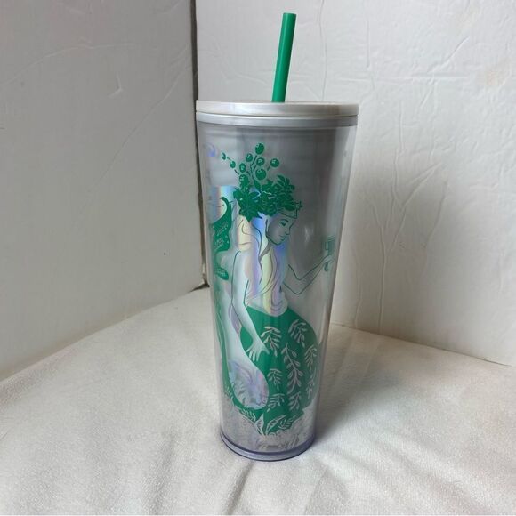 Starbucks New With Tags Christmas 2022 Pearlized Mermaid white Green Tumbler - Picture 1 of 6